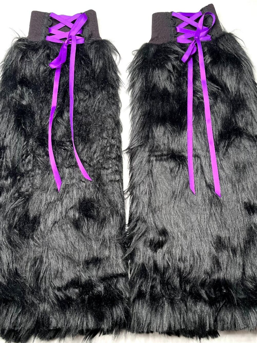 Black Fur Leg Warmers Flared Fursuit Pants Purple Corset Over the Knee Socks NEW